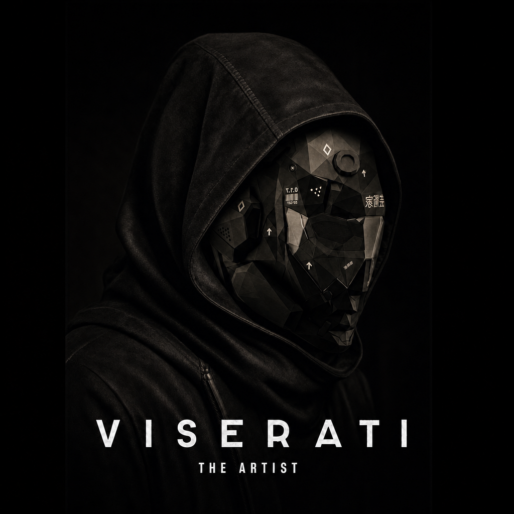 Viserati in a black suede hood and sculptural mask